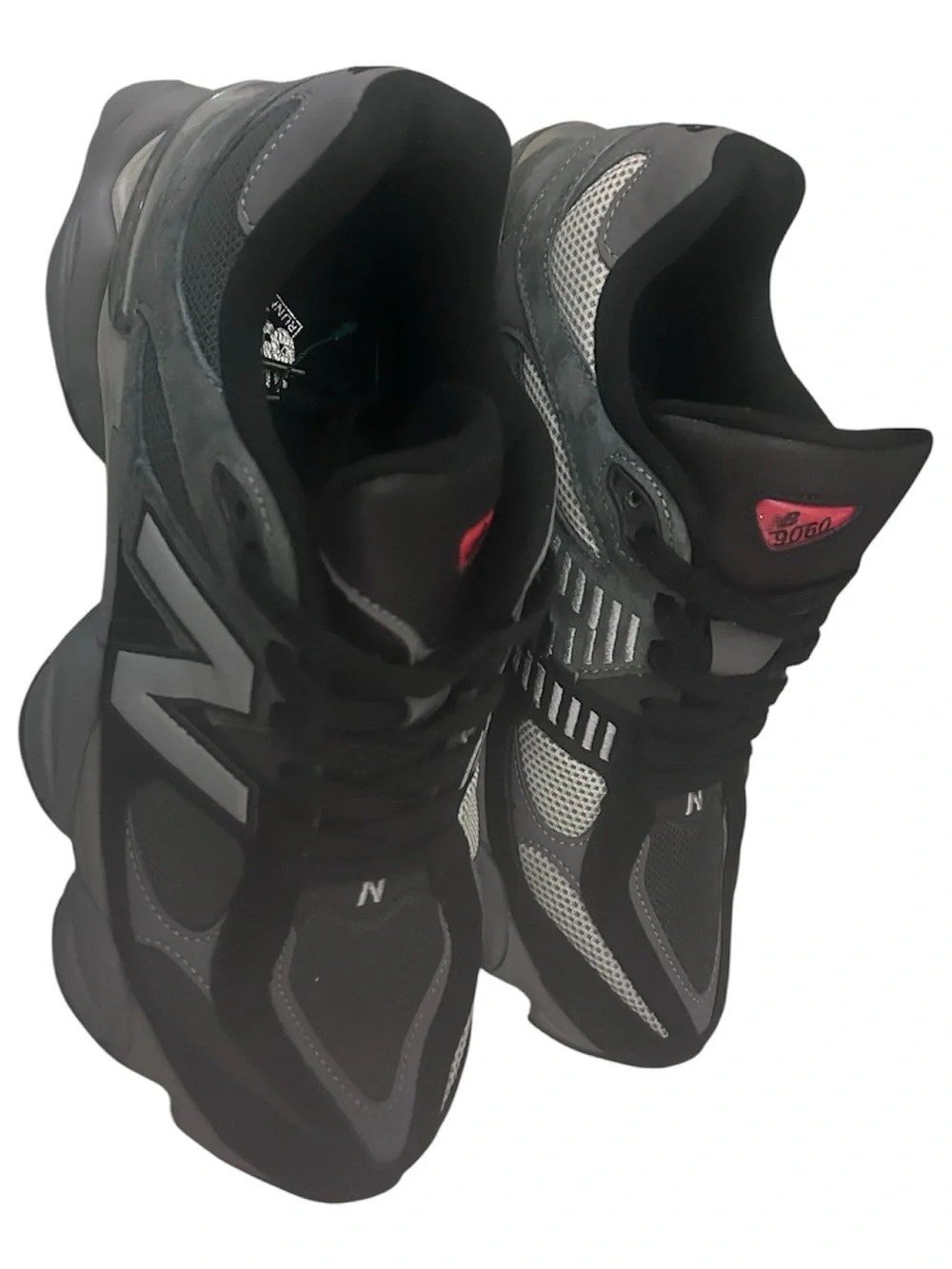 New Balance Black Gray Mesh Athletic Sneakers with Pink Tongue Accent